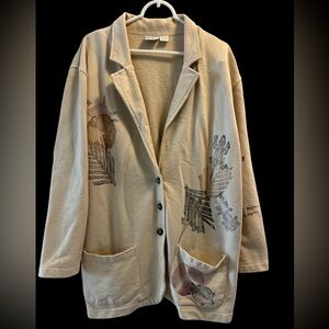 Chico's Beige Artistic Blazer Jacket Cotton Handpainted Nature Guatemala GUC